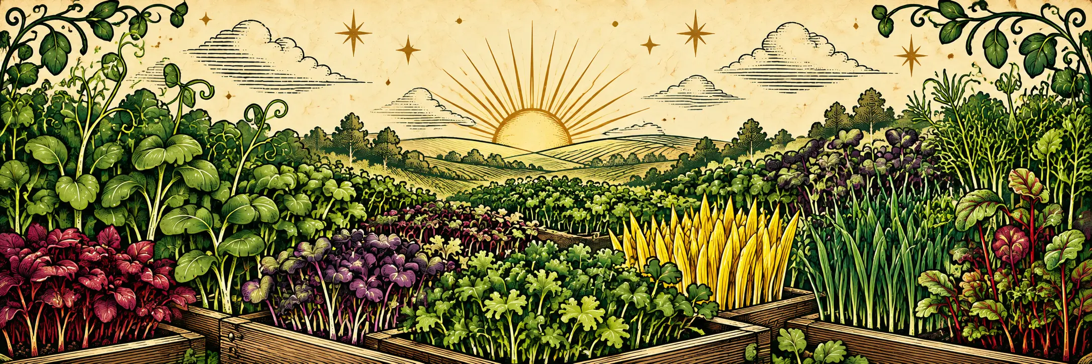 Restin’ Peas illustrated microgreens farm landscape